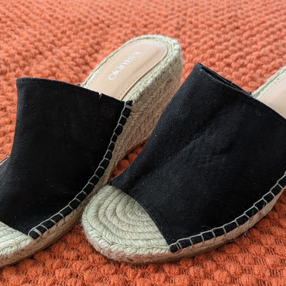 5 For $20 K Studio Black Wedge Sandals Size 8